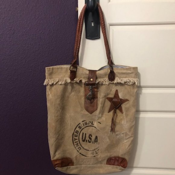 Mona B Handbags - Mona B Canvas & Leather Tote